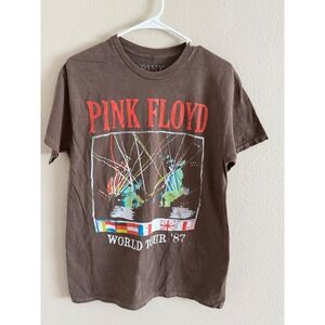 Pink Floyd World Tour 87 Graphic T-Shirt Brown Cotton Rock‎ Band Womens Medium